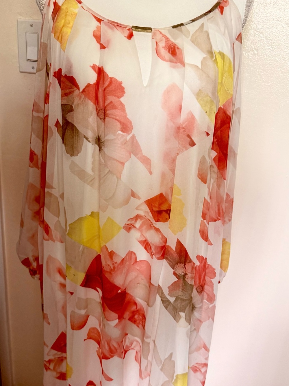 Calvin Klein White Midi Dress with Red and Yellow Floral Print